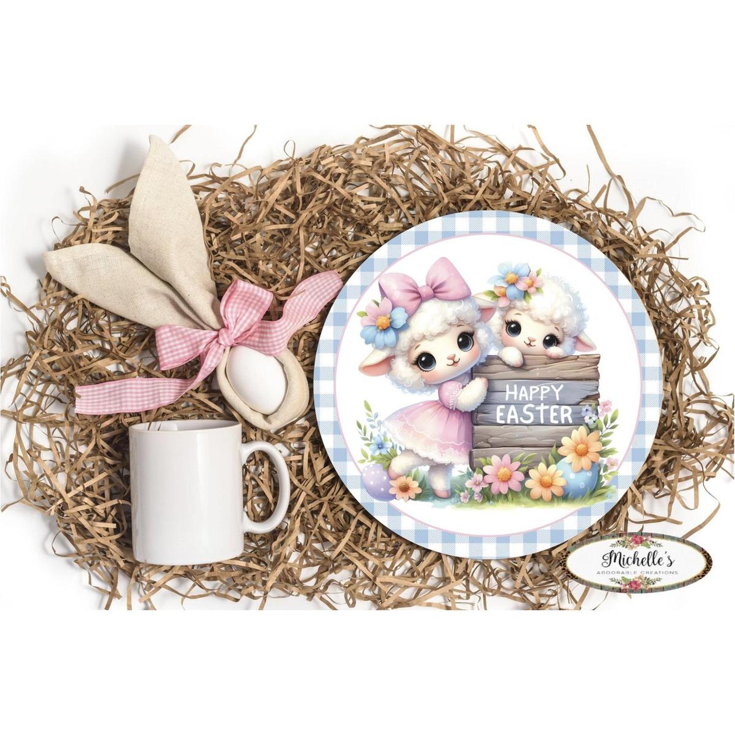 Shop For Happy Easter Spring Sheep Round Sign at Michelle's aDOORable Creations