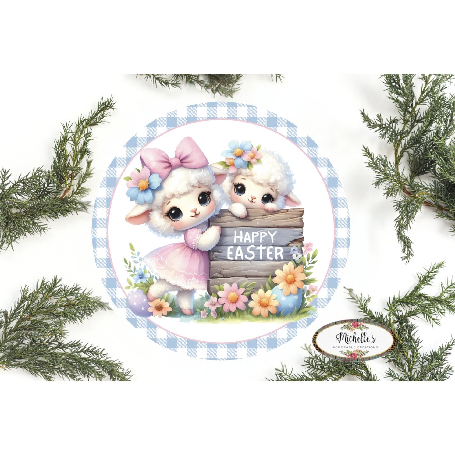 Shop For Happy Easter Spring Sheep Round Sign at Michelle's aDOORable Creations