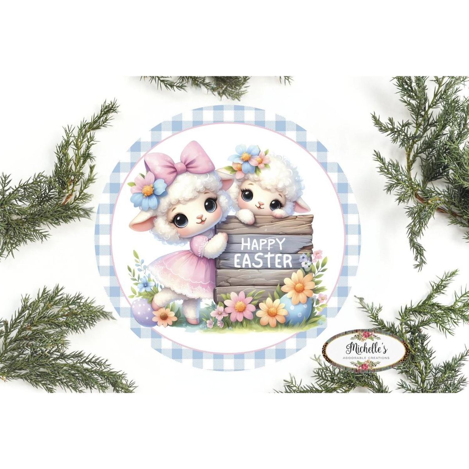 Shop For Happy Easter Spring Sheep Round Sign at Michelle's aDOORable Creations