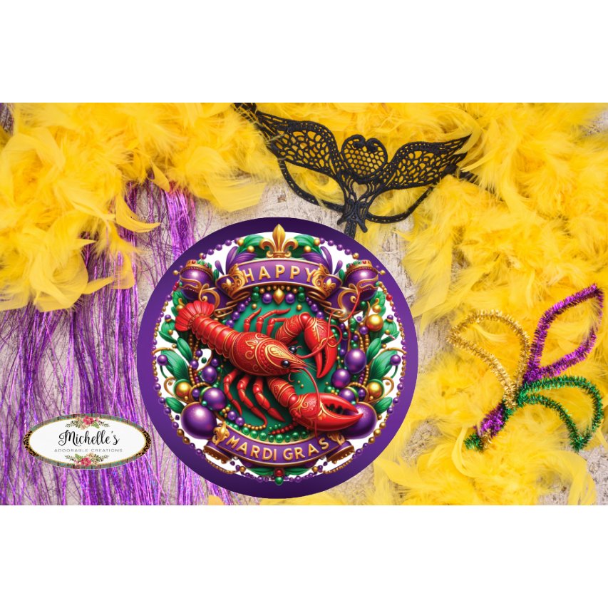 Shop For Happy Mardi Gras Crawdad Round Sign - Wreath Enhancement at Michelle's aDOORable Creations