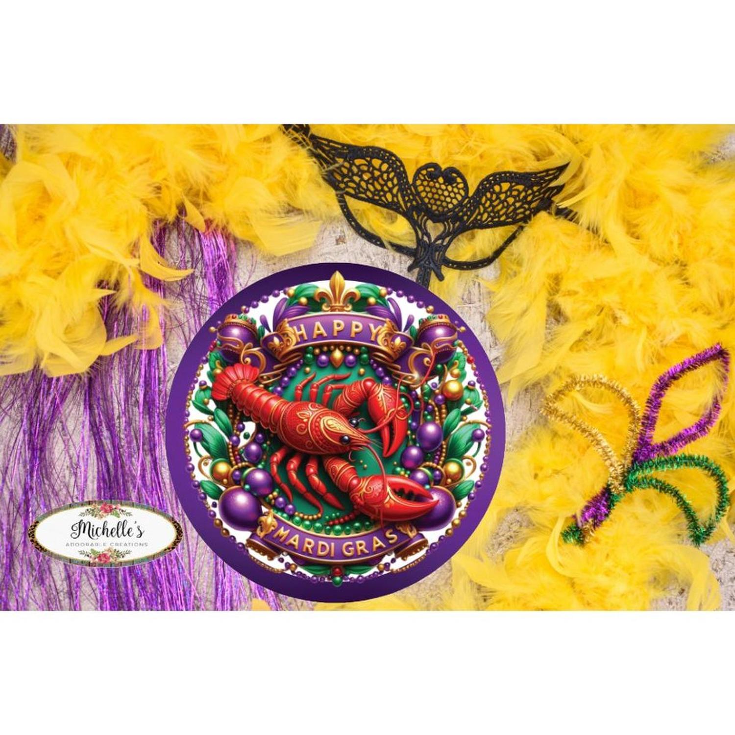 Shop For Happy Mardi Gras Crawdad Round Sign - Wreath Enhancement at Michelle's aDOORable Creations