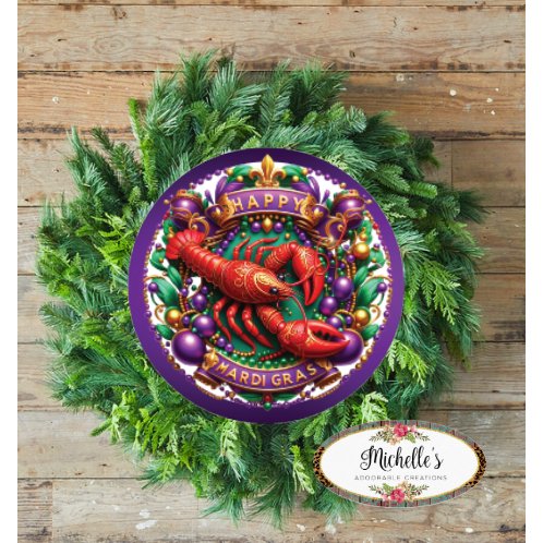 Shop For Happy Mardi Gras Crawdad Round Sign - Wreath Enhancement at Michelle's aDOORable Creations