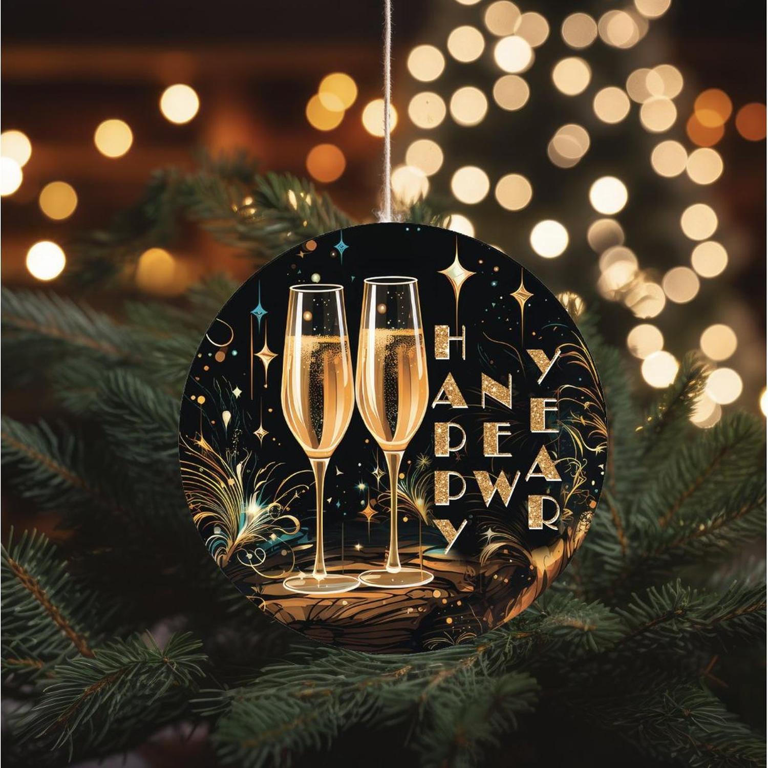 Shop For Happy New Year Champagne Glasses Sign - Wreath Enhancement at Michelle's aDOORable Creations