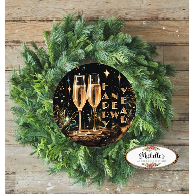 Shop For Happy New Year Champagne Glasses Sign - Wreath Enhancement at Michelle's aDOORable Creations