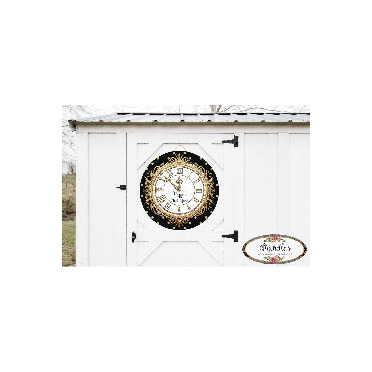 Shop For Happy New Year Clock Sign - Wreath Enhancement at Michelle's aDOORable Creations