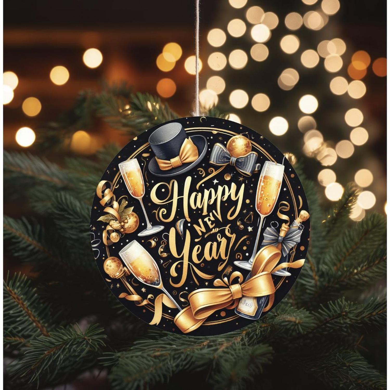 Shop For Happy New Year Top Hat Round Sign - Wreath Enhancement at Michelle's aDOORable Creations