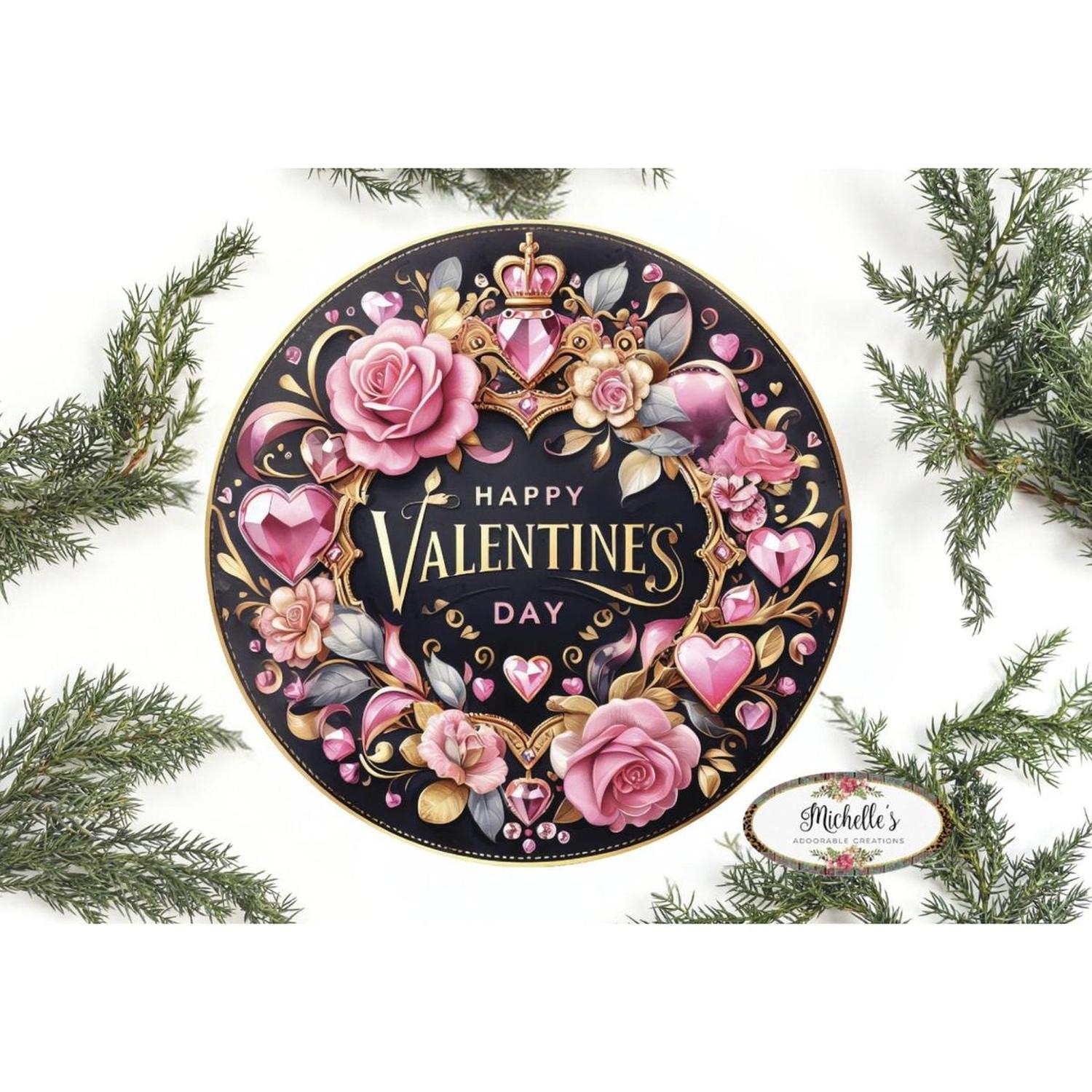 Shop For Happy Valentine's Day Pink Gold Sign - Wreath Enhancement at Michelle's aDOORable Creations