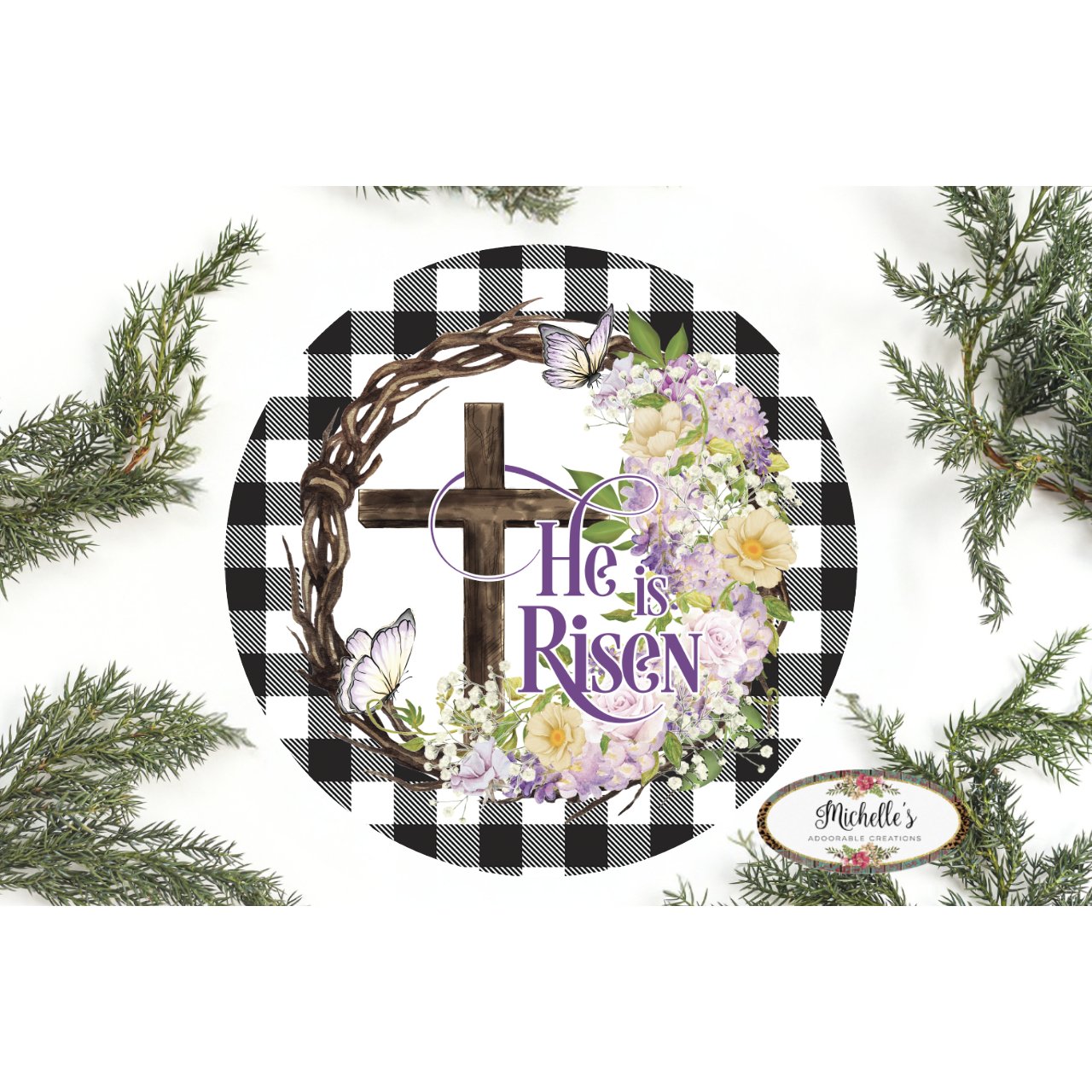 Shop For He Is Risen Crown of Thorns Sign - Wreath Enhancement at Michelle's aDOORable Creations