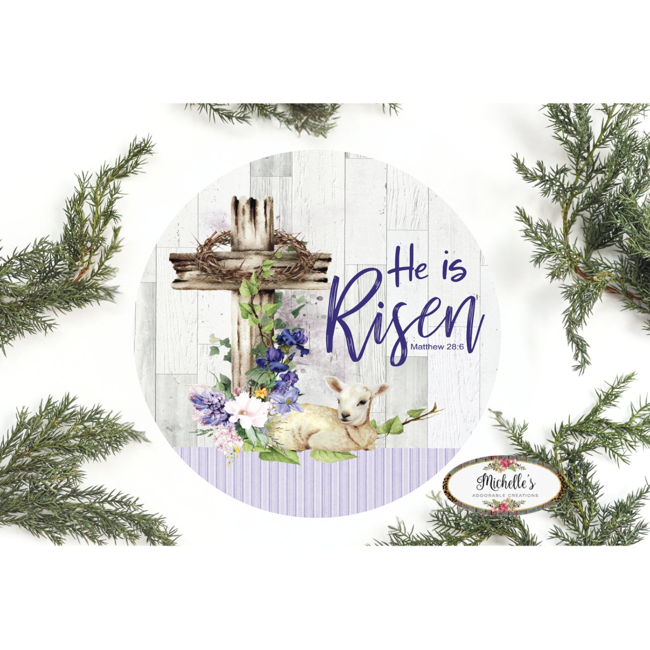 Shop For He Is Risen Easter Lamb Sign - Wreath Enhancement at Michelle's aDOORable Creations