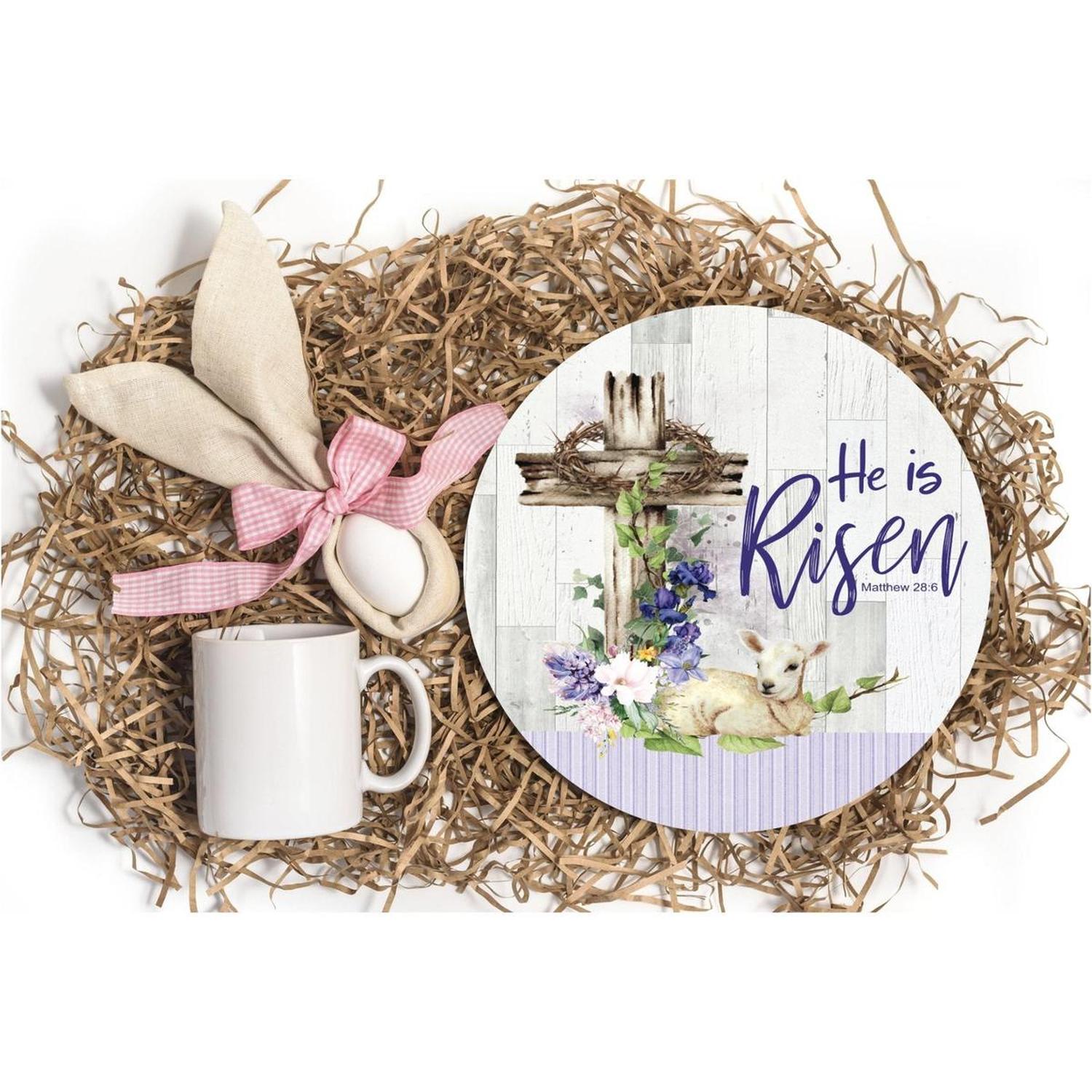 Shop For He Is Risen Easter Lamb Sign - Wreath Enhancement at Michelle's aDOORable Creations