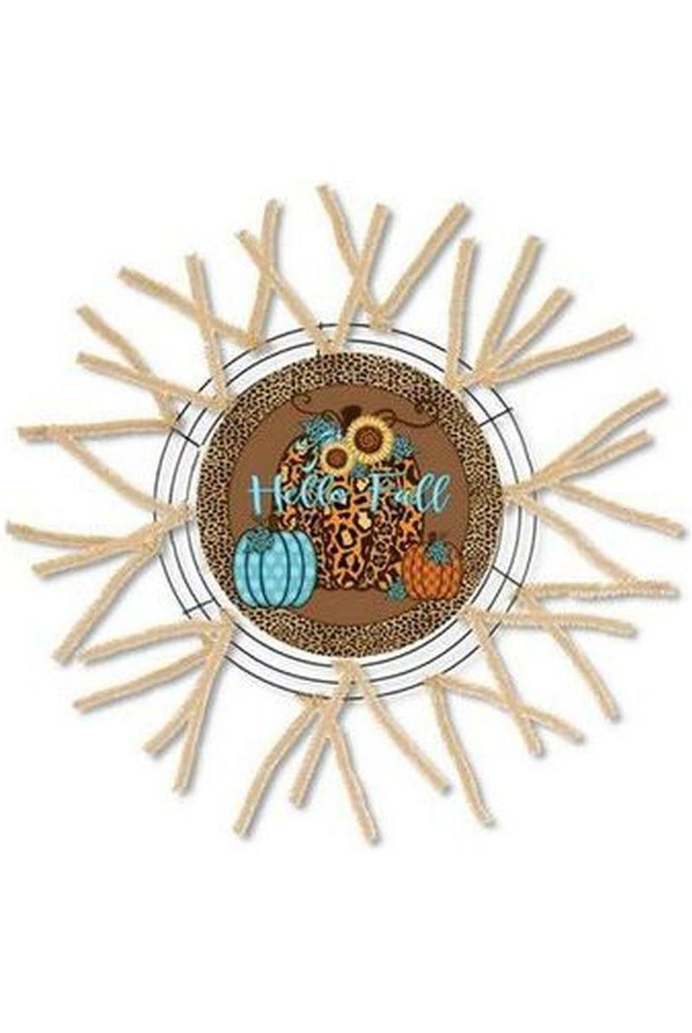 Hello Fall Leopard Animal Print Pumpkin Sign - Wreath Accent Sign