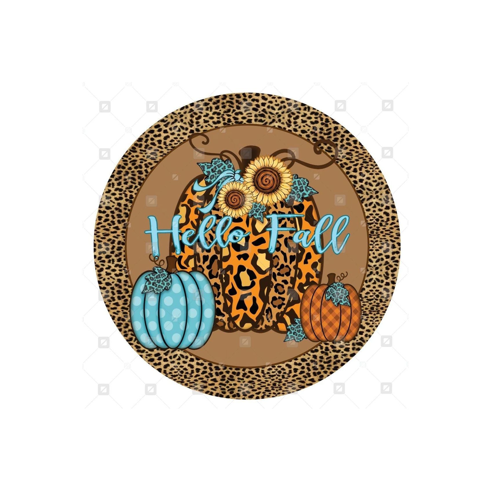 Shop For Hello Fall Leopard Animal Print Pumpkin Sign - Wreath Accent Sign at Michelle's aDOORable Creations