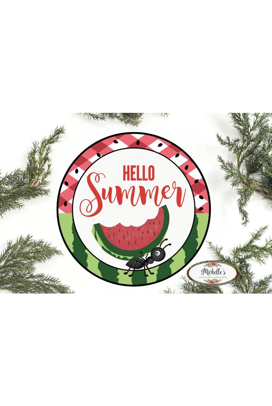 Hello Summer Watermelon Ant Round Sign - Wreath Enhancement - Michelle's aDOORable Creations - Signature Signs