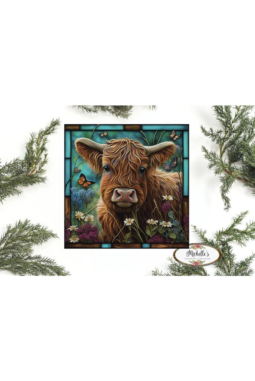 Highland Cow Butterfly Sign - Wreath Enhancement - Michelle's aDOORable Creations - Signature Signs