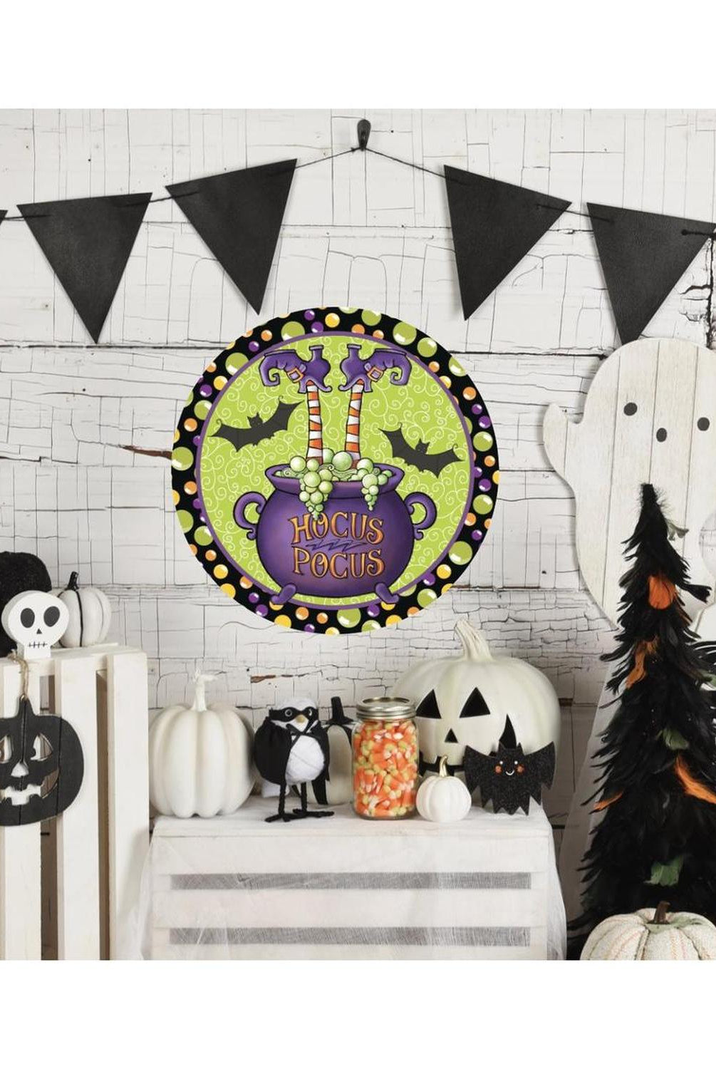 Hocus Pocus Witch Leg Cauldron Sign