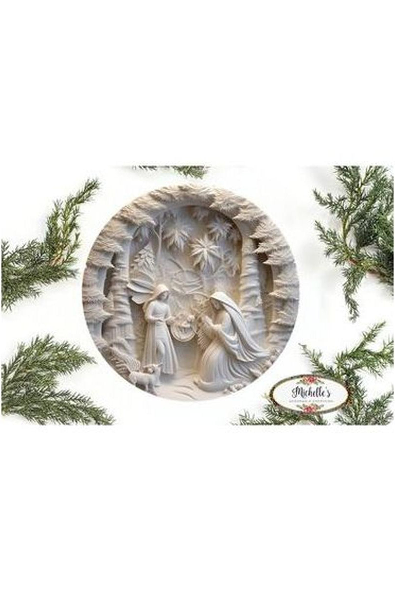 Shop For Ivory Carving Christmas Nativity 3D Round Sign - Wreath Enhancement at Michelle's aDOORable Creations