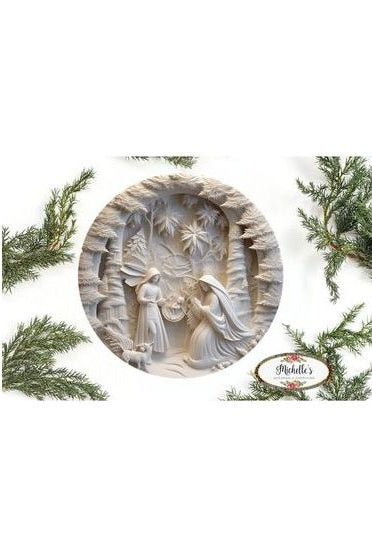 Shop For Ivory Carving Christmas Nativity 3D Round Sign - Wreath Enhancement at Michelle's aDOORable Creations
