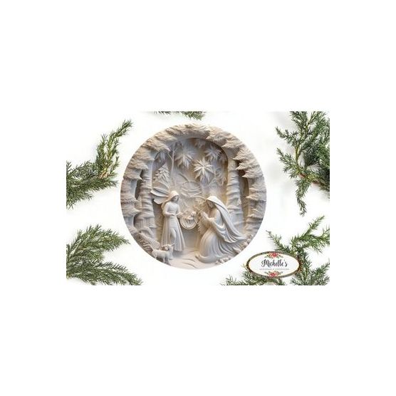 Shop For Ivory Carving Christmas Nativity 3D Round Sign - Wreath Enhancement at Michelle's aDOORable Creations