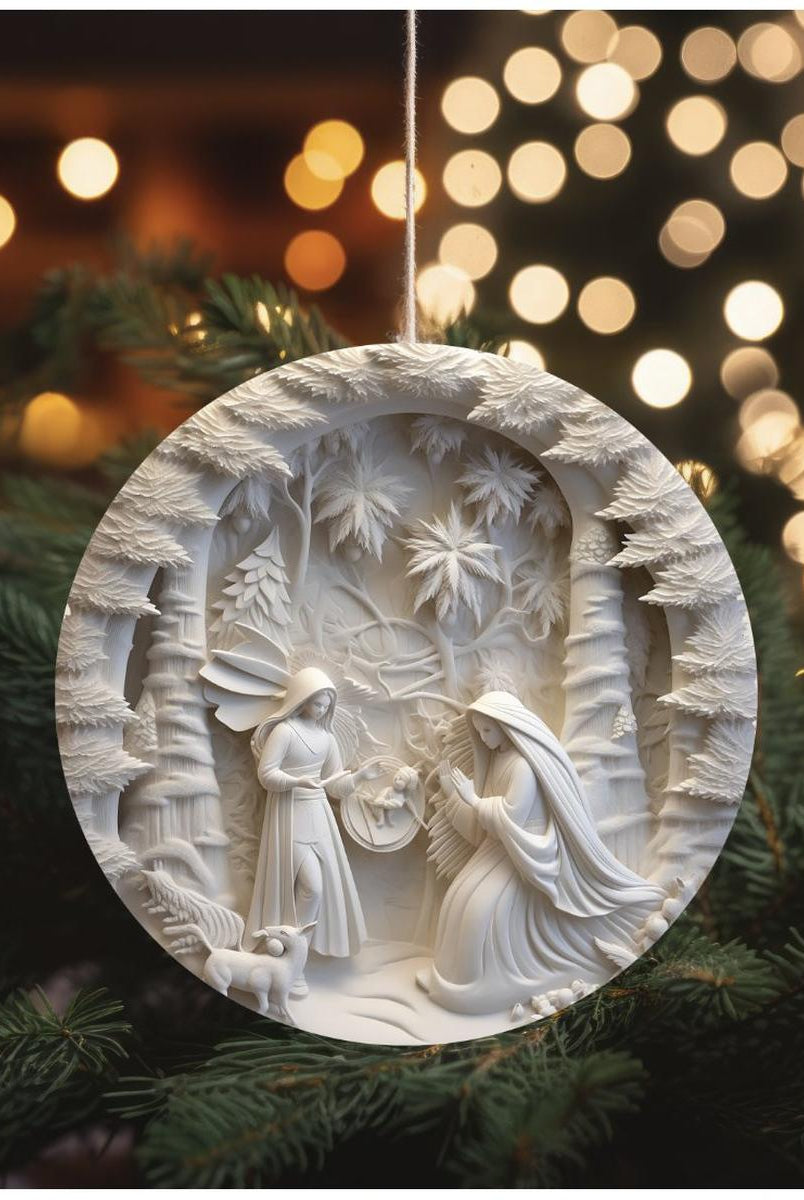 Shop For Ivory Carving Christmas Nativity 3D Round Sign - Wreath Enhancement at Michelle's aDOORable Creations