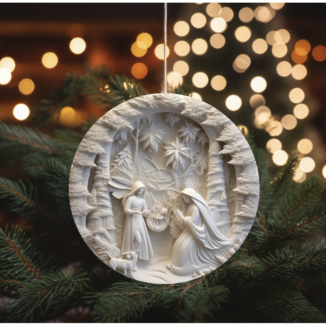 Shop For Ivory Carving Christmas Nativity 3D Round Sign - Wreath Enhancement at Michelle's aDOORable Creations