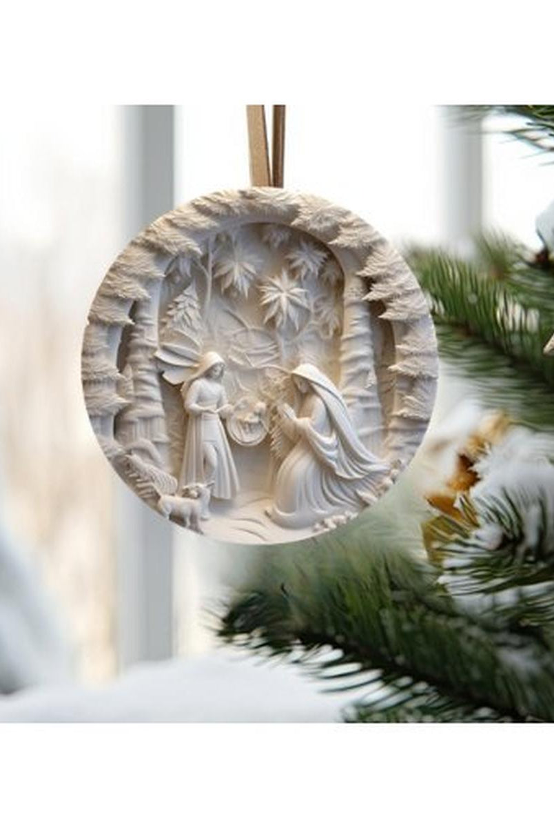 Shop For Ivory Carving Christmas Nativity 3D Round Sign - Wreath Enhancement at Michelle's aDOORable Creations