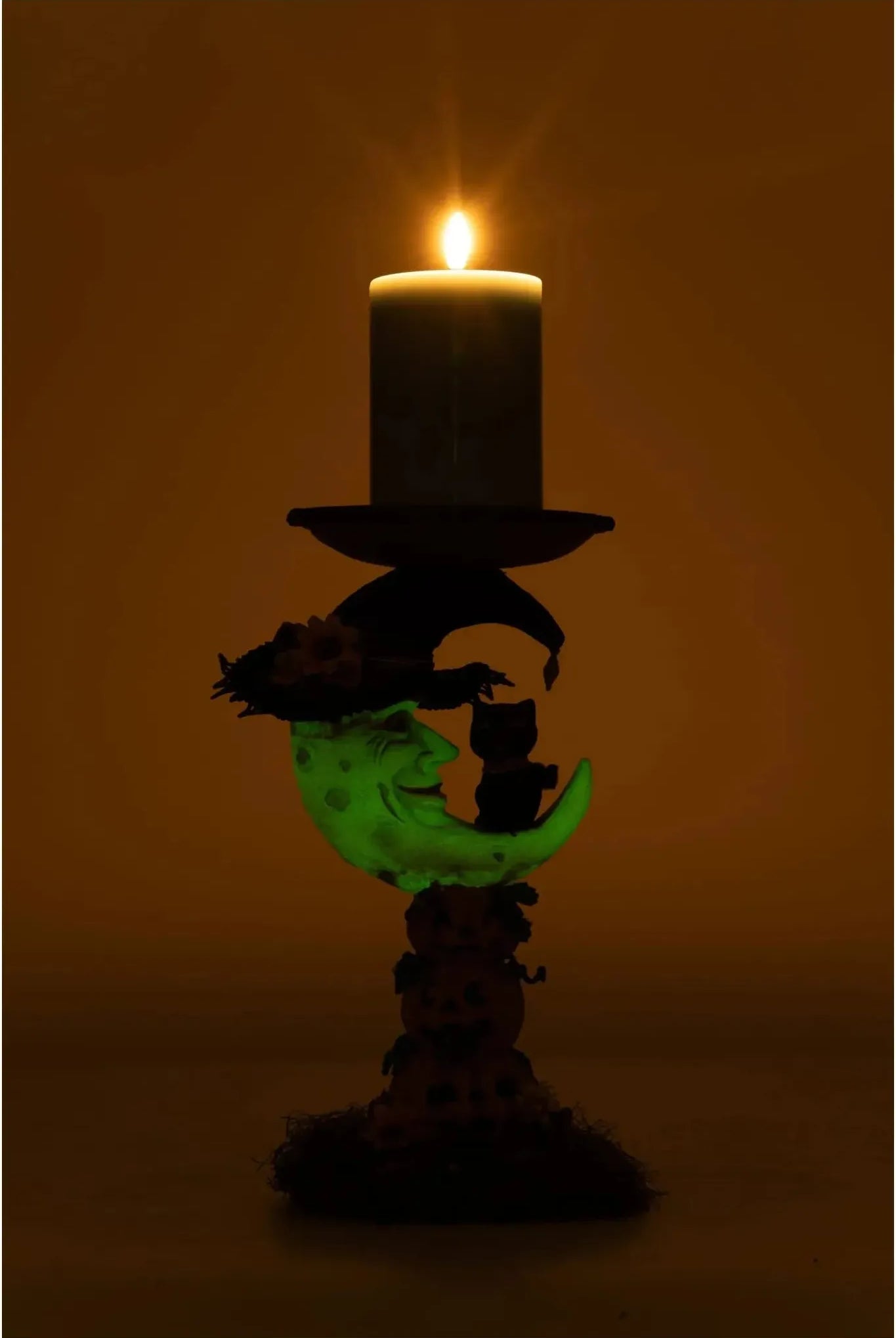 Jacks and Cats Moon Pillar Candle Holder - Michelle's aDOORable Creations - Halloween Decor