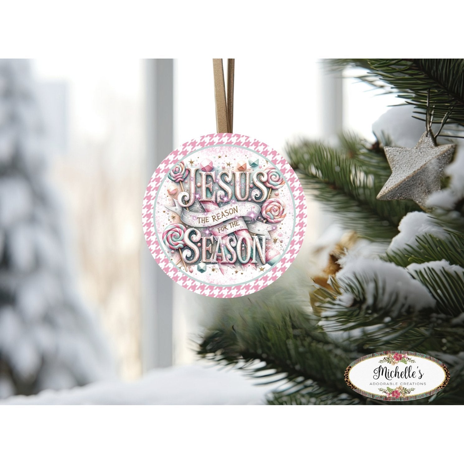 Shop For Jesus Is The Reason For The Season Pink - Wreath Enhancement at Michelle's aDOORable Creations