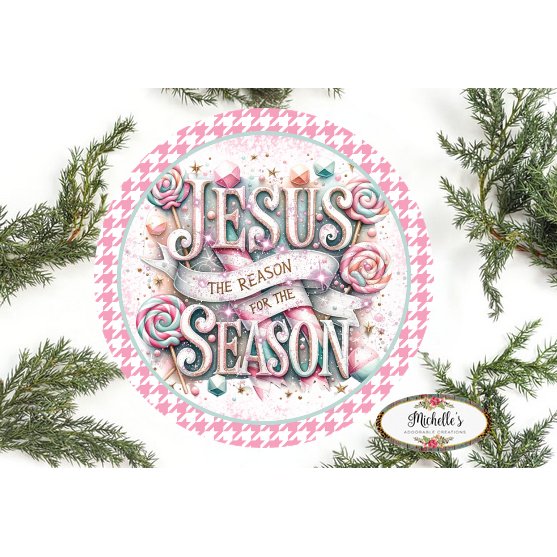 Shop For Jesus Is The Reason For The Season Pink - Wreath Enhancement at Michelle's aDOORable Creations