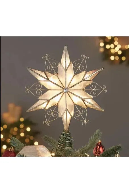 Kurt Adler 10-Light 6-Point Capiz Star Treetop with Scroll Design - Michelle's aDOORable Creations - Christmas Tree Topper