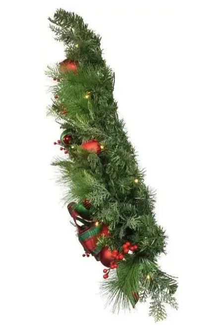 Kurt Adler 26-Inch Battery-Operated Pre-Lit Red And Green Wall Tree With Bow - Michelle's aDOORable Creations - Christmas Tree