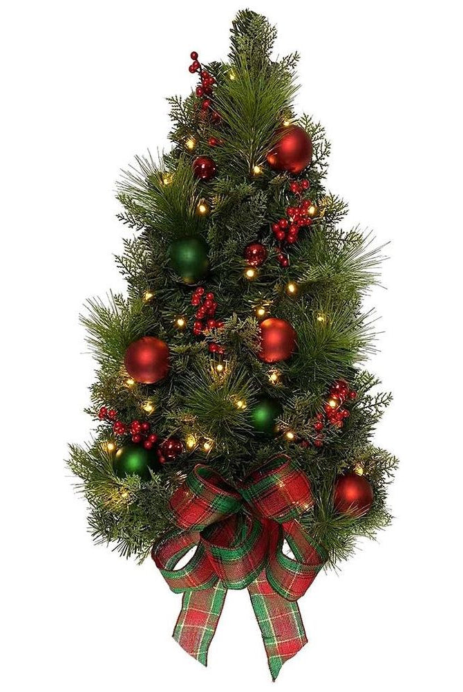 Shop For Kurt Adler 26 - Inch Battery - Operated Pre - Lit Red And Green Wall Tree With Bow at Michelle's aDOORable Creations