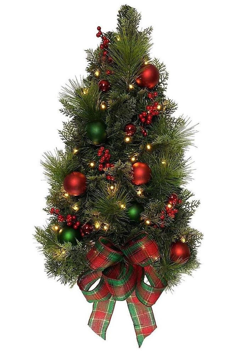 Shop For Kurt Adler 26 - Inch Battery - Operated Pre - Lit Red And Green Wall Tree With Bow at Michelle's aDOORable Creations