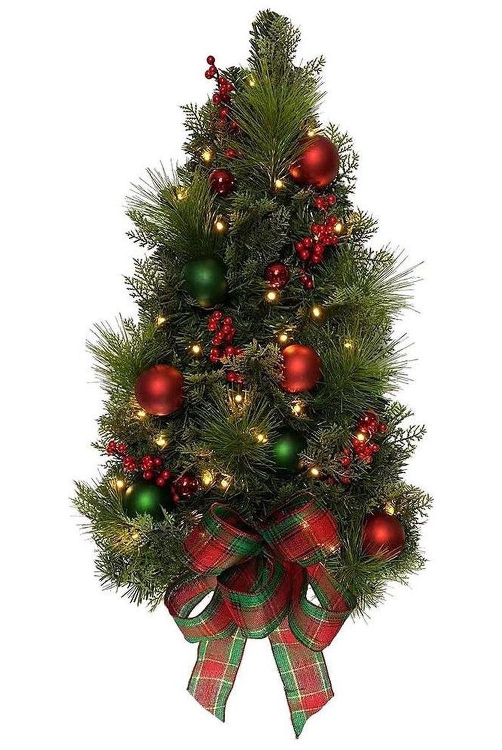 Shop For Kurt Adler 26 - Inch Battery - Operated Pre - Lit Red And Green Wall Tree With Bow at Michelle's aDOORable Creations