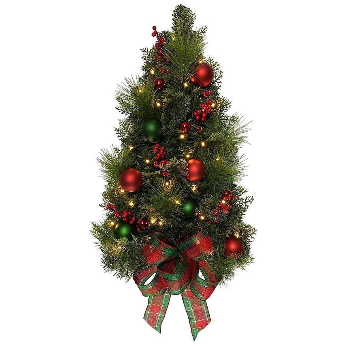 Shop For Kurt Adler 26 - Inch Battery - Operated Pre - Lit Red And Green Wall Tree With Bow at Michelle's aDOORable Creations
