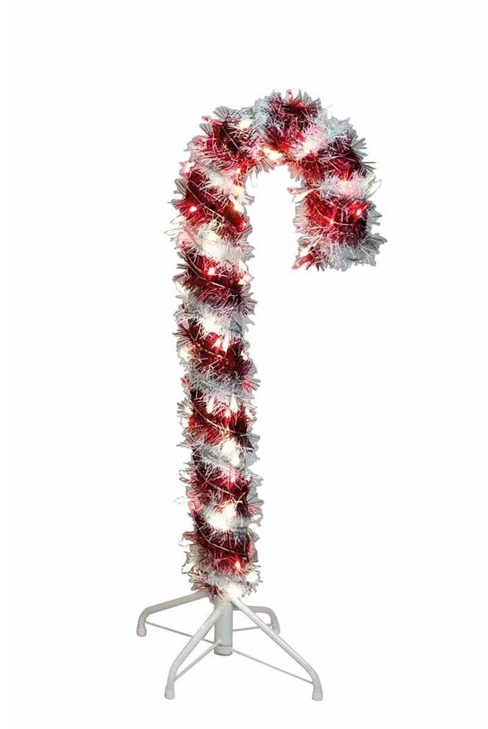 Shop For Kurt Adler 3 - Foot Pre - Lit Red and White LED Tinsel Candy Cane at Michelle's aDOORable Creations