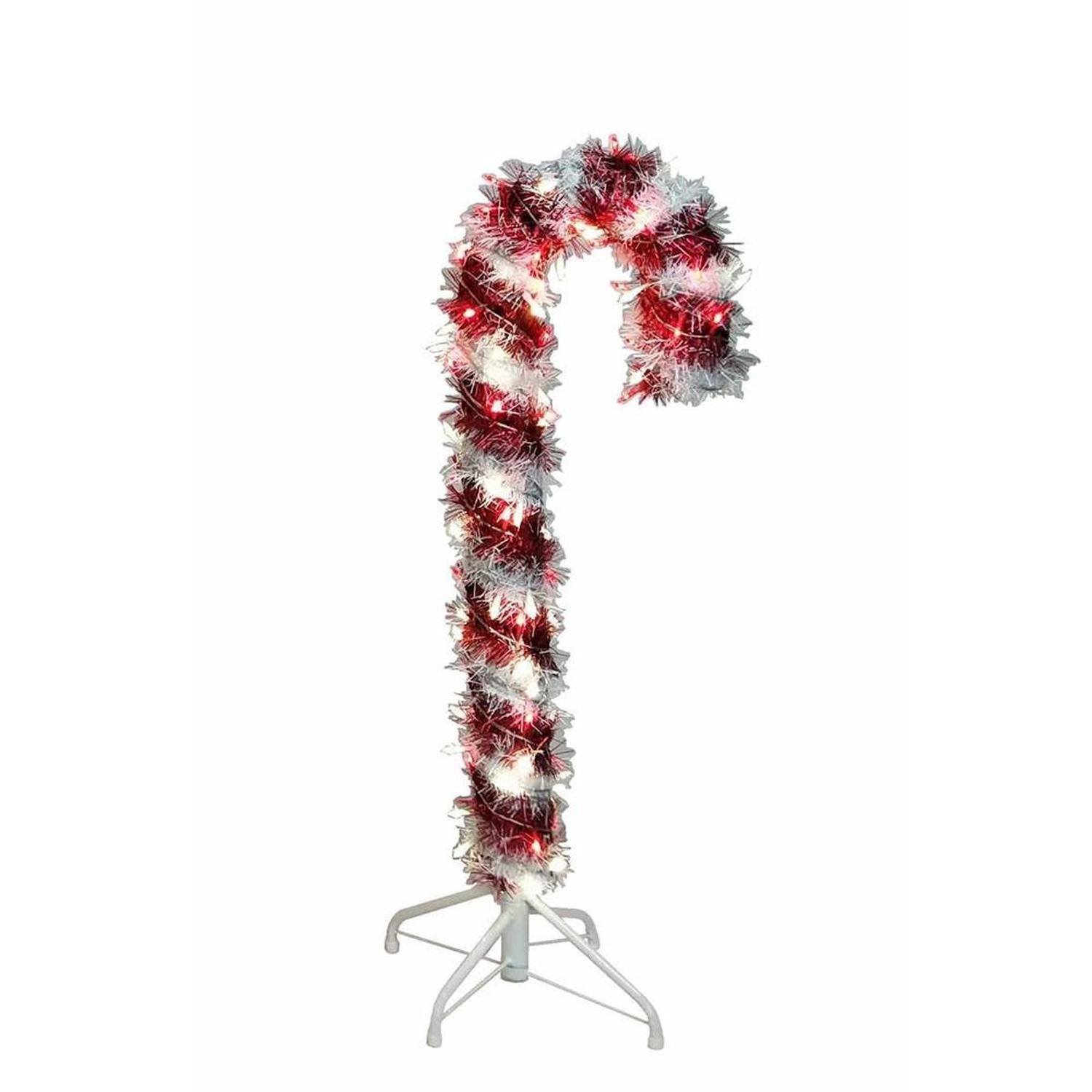 Shop For Kurt Adler 3 - Foot Pre - Lit Red and White LED Tinsel Candy Cane at Michelle's aDOORable Creations