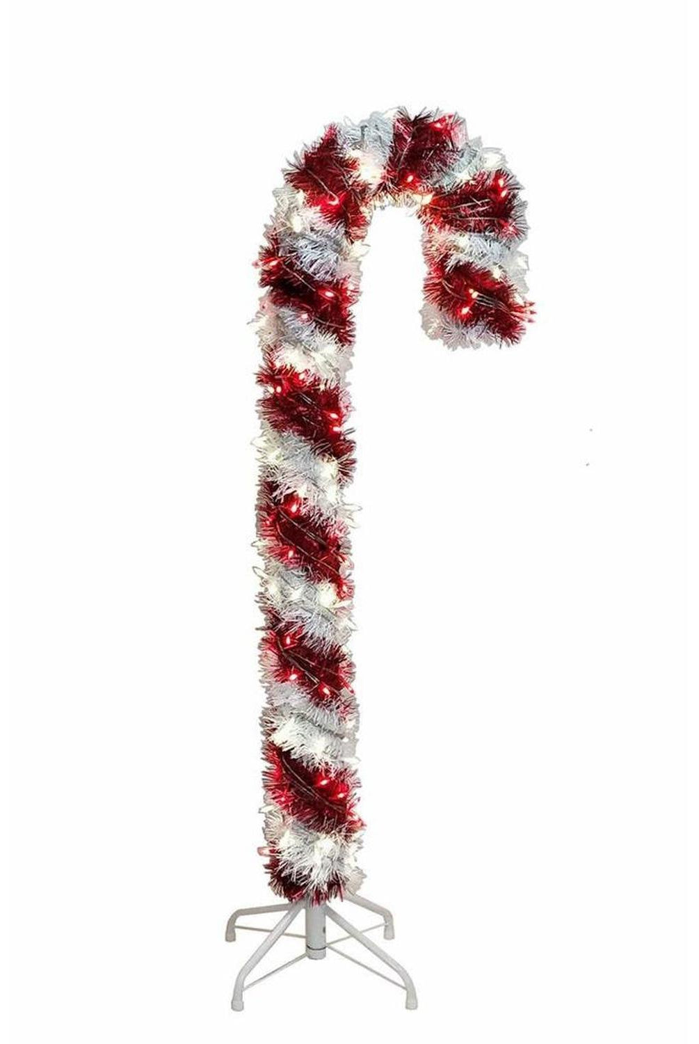 Shop For Kurt Adler 4 - Foot Pre - Lit Red and White LED Tinsel Candy Cane at Michelle's aDOORable Creations