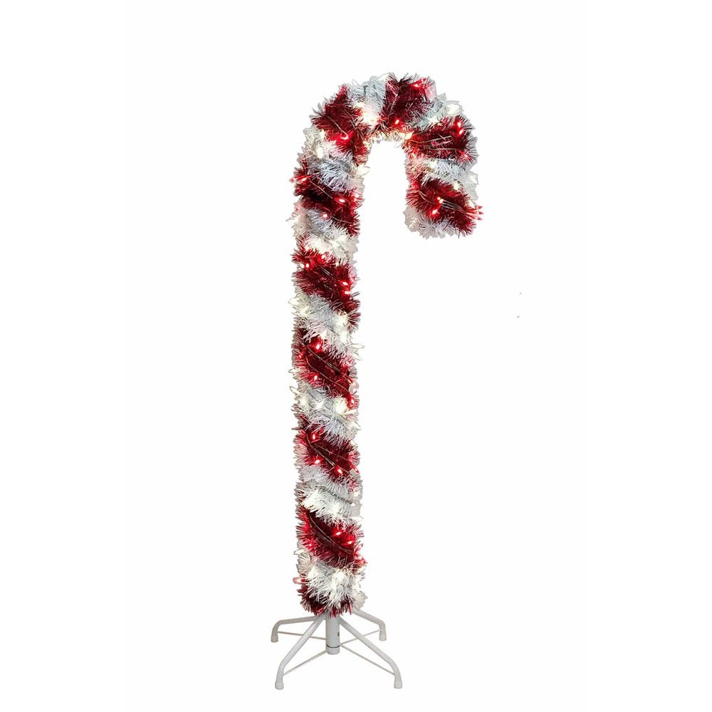Shop For Kurt Adler 4 - Foot Pre - Lit Red and White LED Tinsel Candy Cane at Michelle's aDOORable Creations