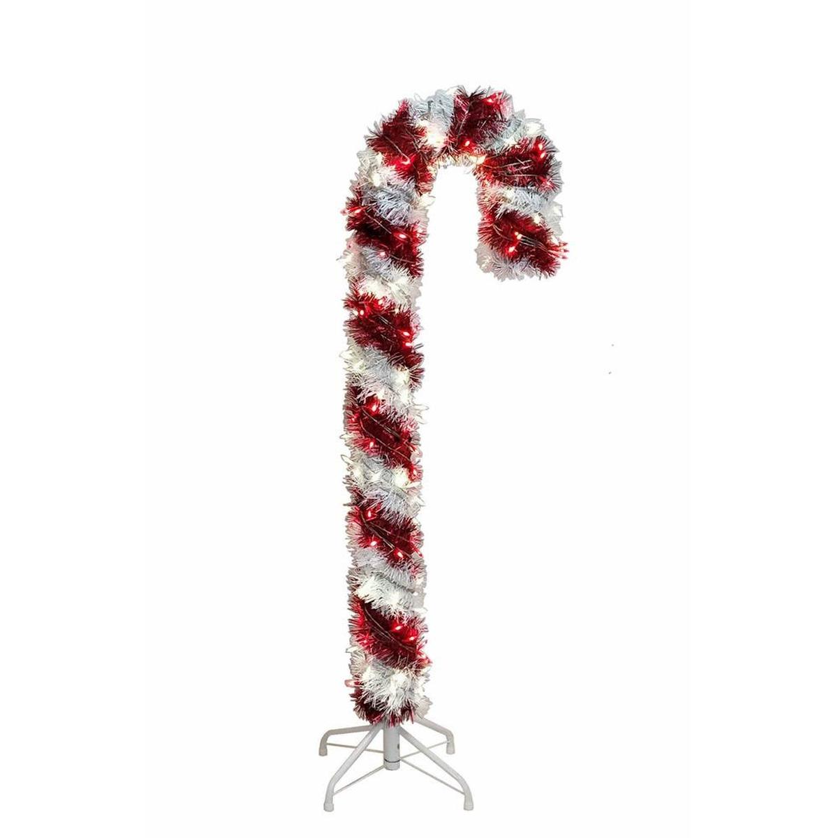 Shop For Kurt Adler 4 - Foot Pre - Lit Red and White LED Tinsel Candy Cane at Michelle's aDOORable Creations