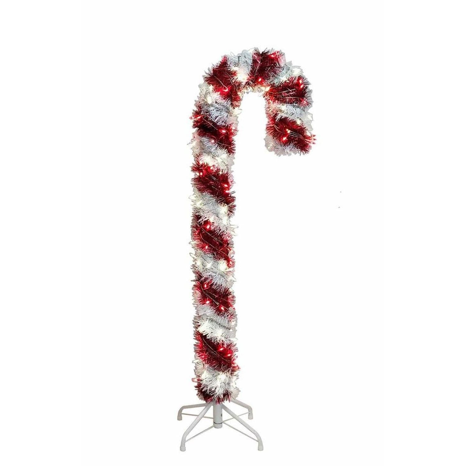 Shop For Kurt Adler 4 - Foot Pre - Lit Red and White LED Tinsel Candy Cane at Michelle's aDOORable Creations