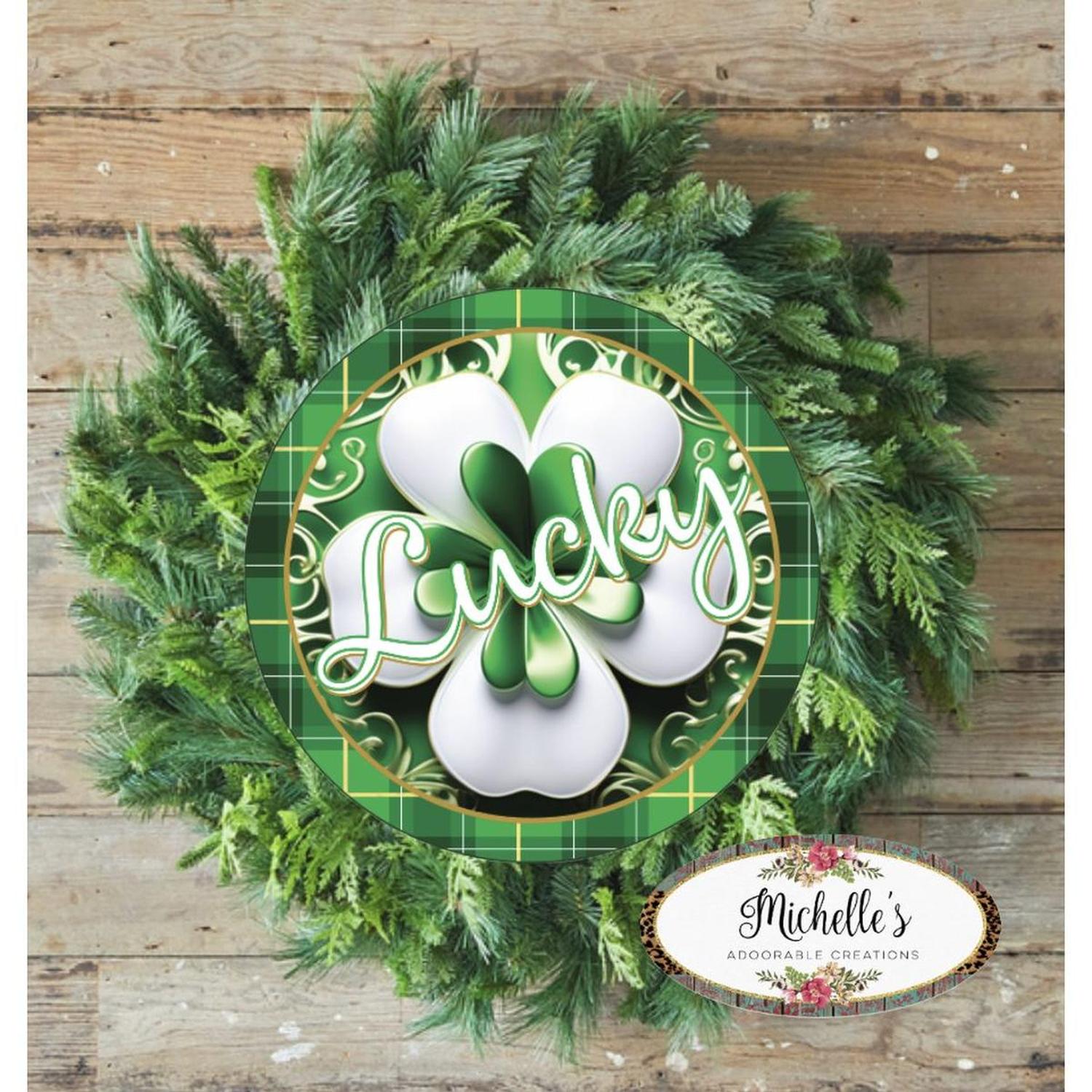 Shop For Lucky Clover Round Sign - Wreath Enhancement at Michelle's aDOORable Creations