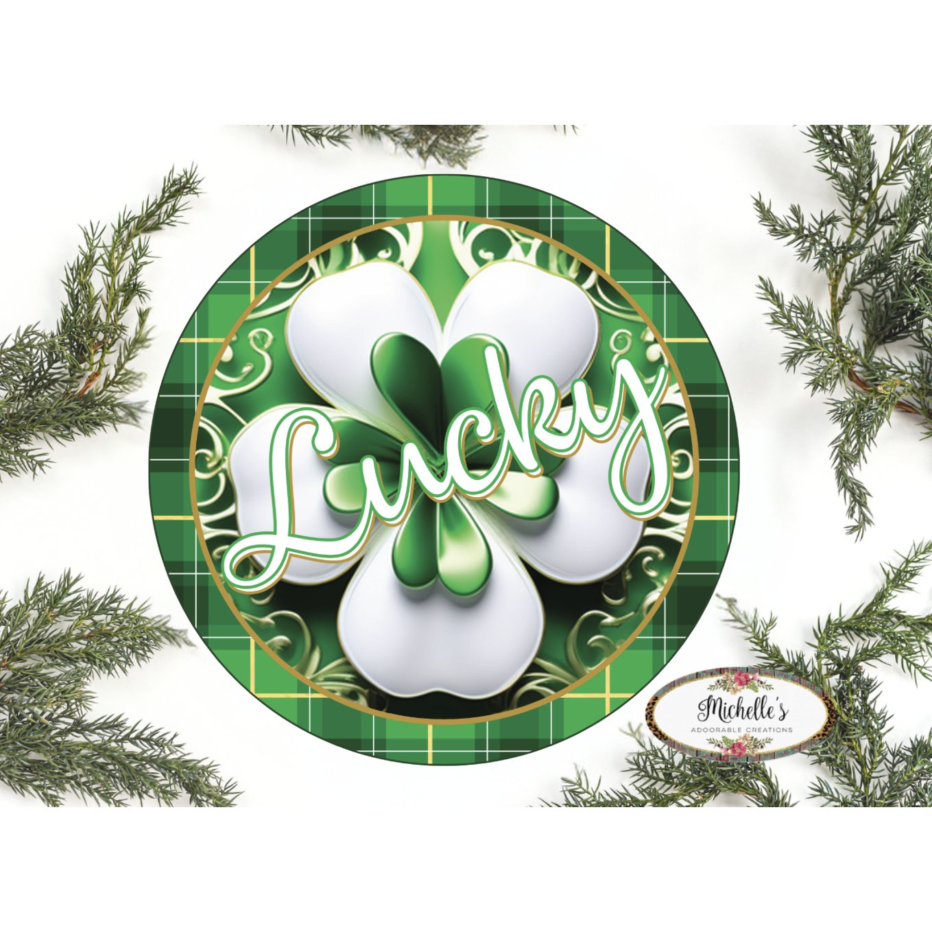 Shop For Lucky Clover Round Sign - Wreath Enhancement at Michelle's aDOORable Creations