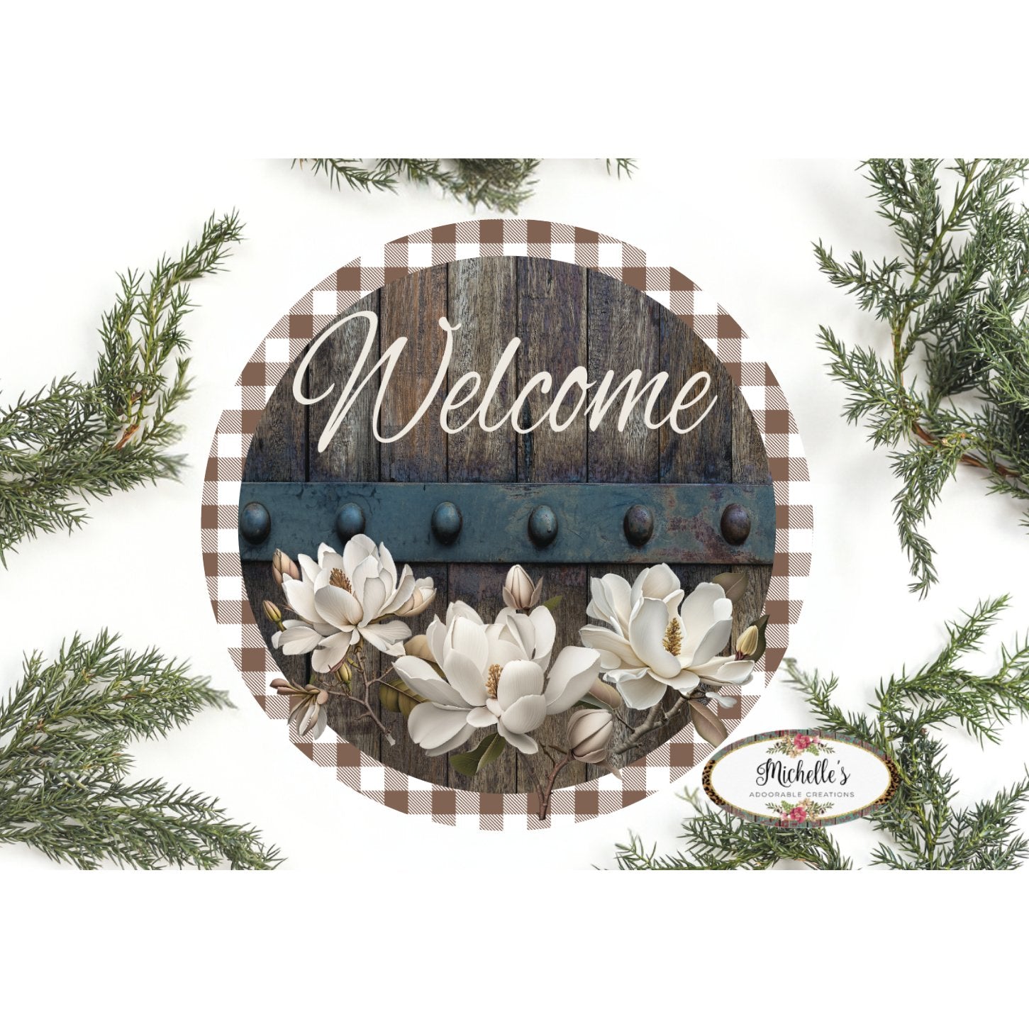 Shop For Magnolia Welcome Wood Round Sign - Wreath Enhancement at Michelle's aDOORable Creations