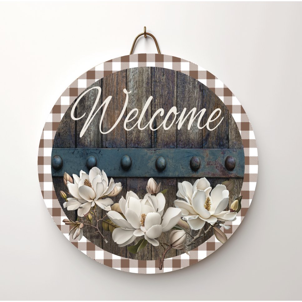 Shop For Magnolia Welcome Wood Round Sign - Wreath Enhancement at Michelle's aDOORable Creations