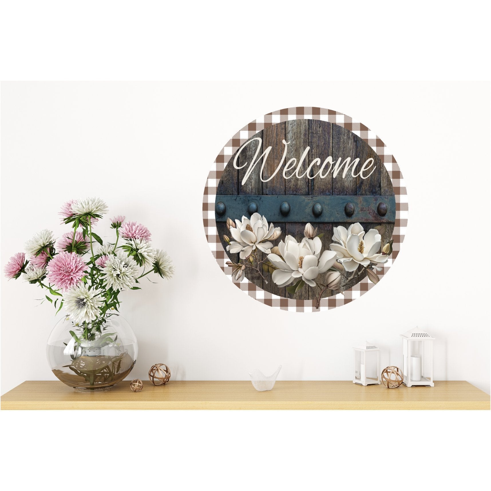 Shop For Magnolia Welcome Wood Round Sign - Wreath Enhancement at Michelle's aDOORable Creations
