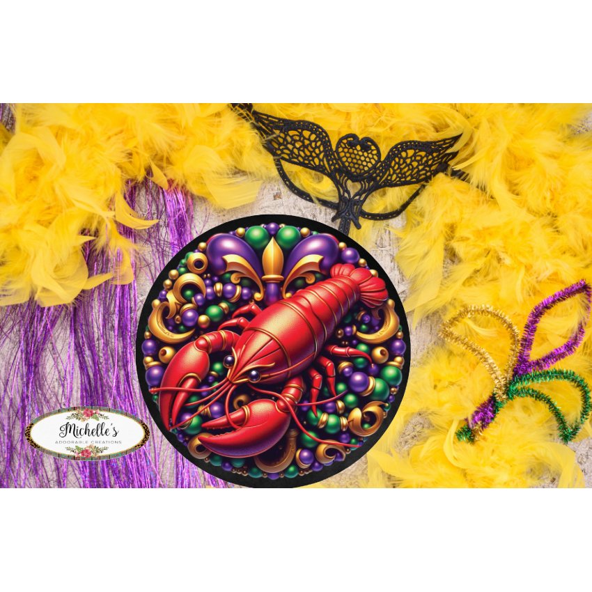Shop For Mardi Gras Crawfish Fleur Round Sign - Wreath Enhancement at Michelle's aDOORable Creations
