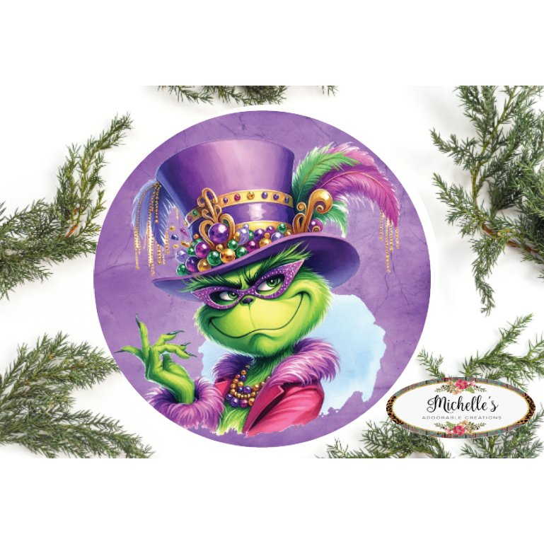 Shop For Mardi Gras Green Monster Round Sign - Wreath Enhancement at Michelle's aDOORable Creations
