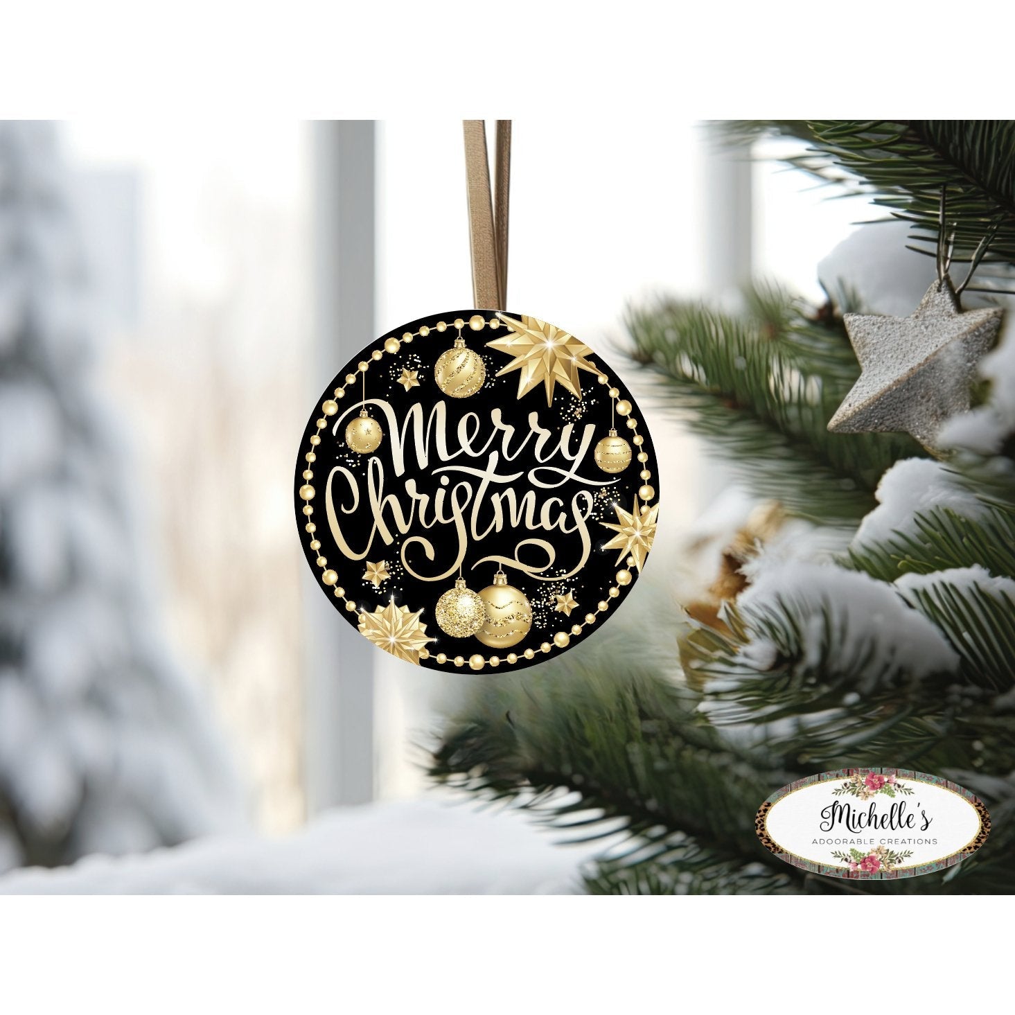 Shop For Merry Christmas Black Gold Round Sign - Wreath Enhancement at Michelle's aDOORable Creations