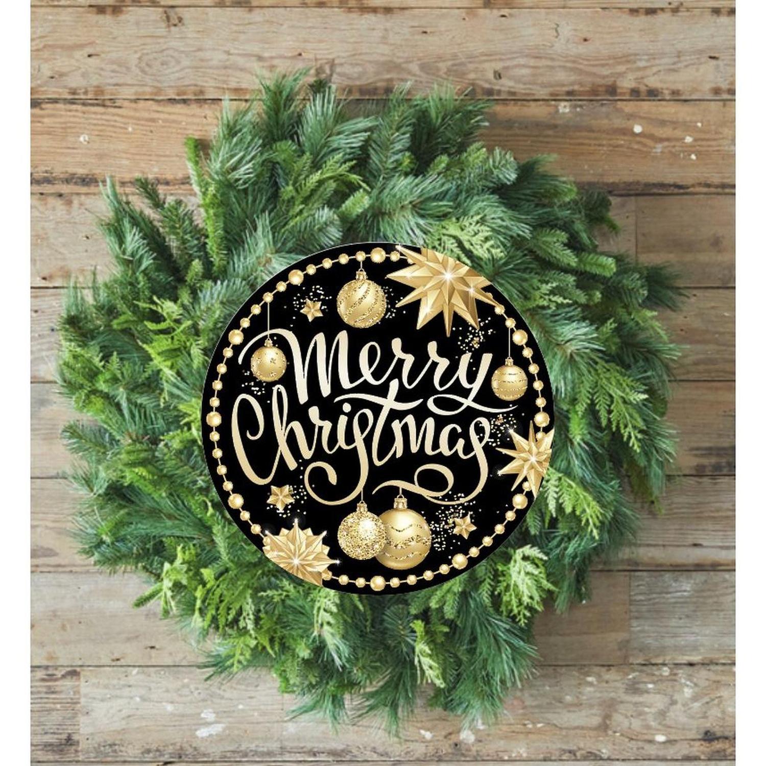 Shop For Merry Christmas Black Gold Round Sign - Wreath Enhancement at Michelle's aDOORable Creations
