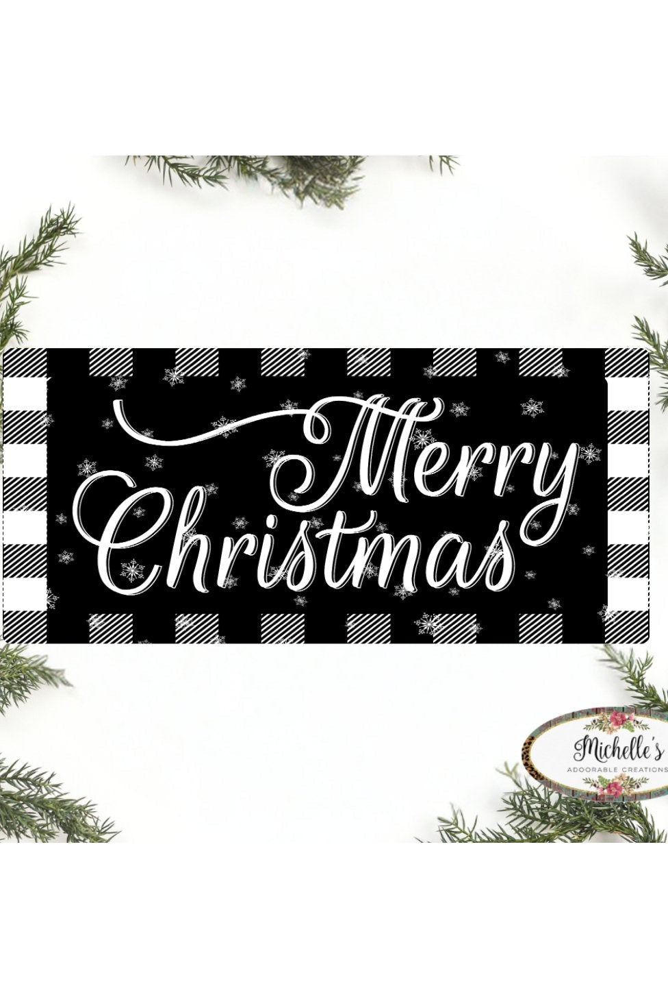 Shop For Merry Christmas Black White Sign - Wreath Enhancement at Michelle's aDOORable Creations